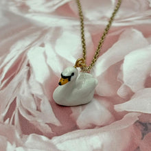 Load image into Gallery viewer, Graceful White Swan Porcelain Animal Pendant with Gold Plated Necklace