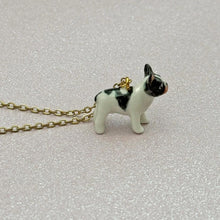 Load image into Gallery viewer, French Bulldog Puppy Dog Porcelain Animal Pendant with Gold Plated Necklace