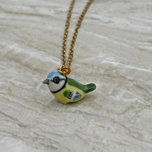 Load image into Gallery viewer, Blue Tit English Garden Bird Porcelain Animal Pendant with Gold Plated Necklace