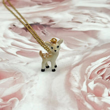 Load image into Gallery viewer, Baby Deer Fawn Porcelain Animal Pendant with Gold Plated Necklace