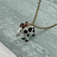 Goat Porcelain Animal Pendant with Gold Plated Necklace
