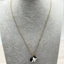 Load image into Gallery viewer, Black and White Bunny Rabbit Porcelain Animal Pendant with Gold Plated Necklace