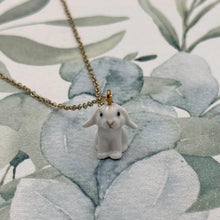 Load image into Gallery viewer, White Bunny Rabbit Porcelain Animal Pendant with Gold Plated Necklace