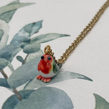 Load image into Gallery viewer, Robin Red Breast English Garden Bird Porcelain Animal Pendant with Gold Plated Necklace