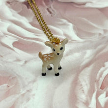 Load image into Gallery viewer, Baby Deer Fawn Porcelain Animal Pendant with Gold Plated Necklace