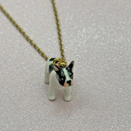 French Bulldog Puppy Dog Porcelain Animal Pendant with Gold Plated Necklace