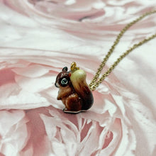 Load image into Gallery viewer, Baby Red Squirrel Porcelain Animal Pendant with Gold Plated Necklace