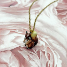 Load image into Gallery viewer, Baby Red Squirrel Porcelain Animal Pendant with Gold Plated Necklace