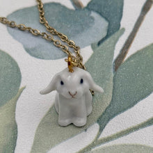 Load image into Gallery viewer, White Bunny Rabbit Porcelain Animal Pendant with Gold Plated Necklace