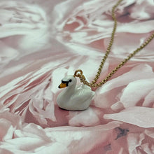 Load image into Gallery viewer, Graceful White Swan Porcelain Animal Pendant with Gold Plated Necklace