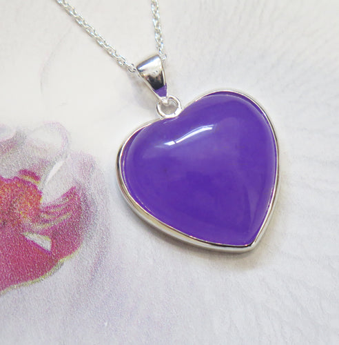 Lucky Genuine Grade A Natural Lavender Jade & 925 Sterling Silver Heart Pendant