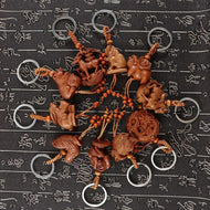 Chinese Zodiac Lunar New Year Hand Carved Mahogany Wood Keyring Keychain