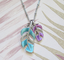 Load image into Gallery viewer, Turquoise &amp; Purple Tropical Leaf Silver Plated Necklace