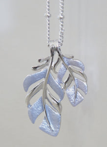 Blue & Purple Tropical Leaf Silver Plated Necklace