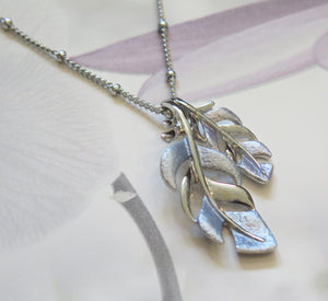 Blue & Purple Tropical Leaf Silver Plated Necklace