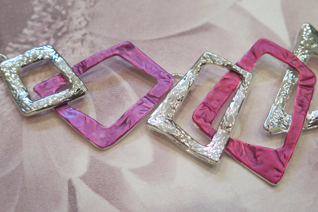 Pink & Purple Abstract Geometric Silver Plated Necklace
