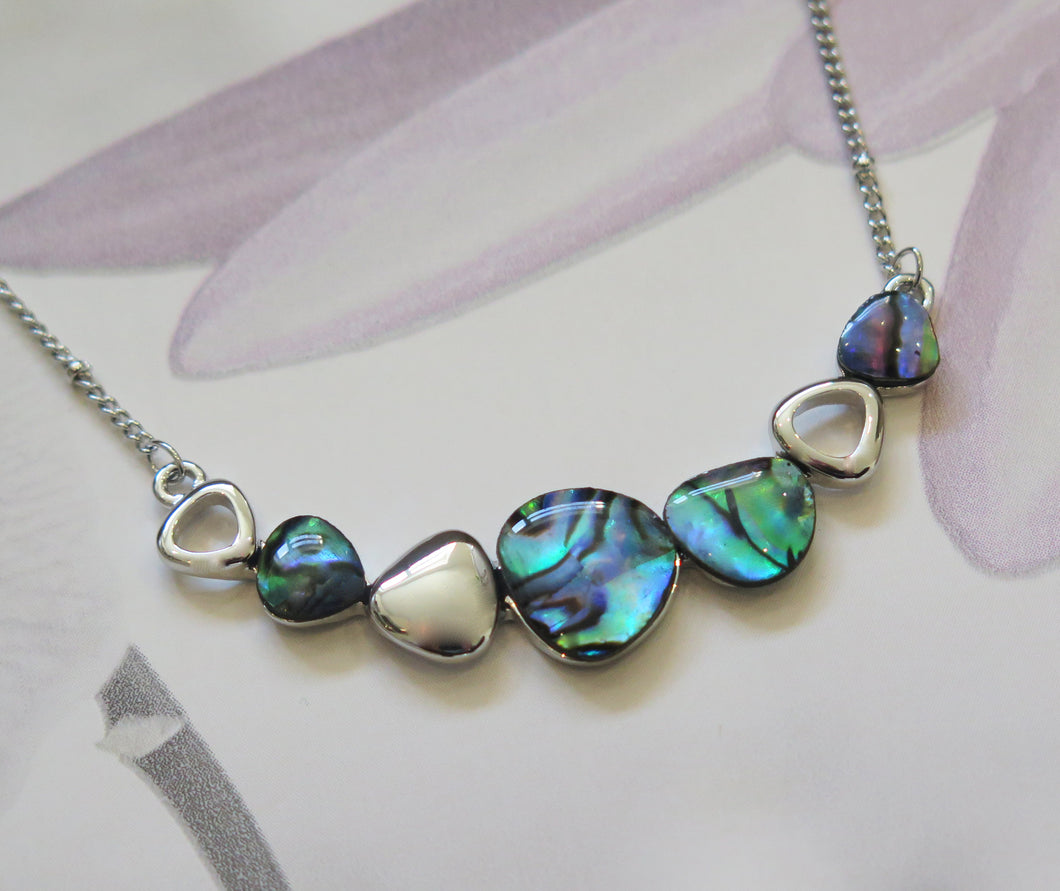 Real Paua Shell Pebble Silver Plated Necklace