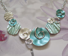 Load image into Gallery viewer, Aqua, Mint Green and Silver Beach Seashells Silver Plated Necklace