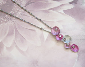Pink Crystal Pebble Silver Plated Pendant Necklace