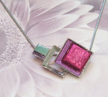 Load image into Gallery viewer, Abstract Geometric Pink Squares Silver Plated Pendant Necklace