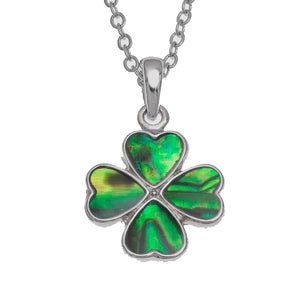 Lucky Genuine Paua Shell Four Leaf Clover Pendant Necklace