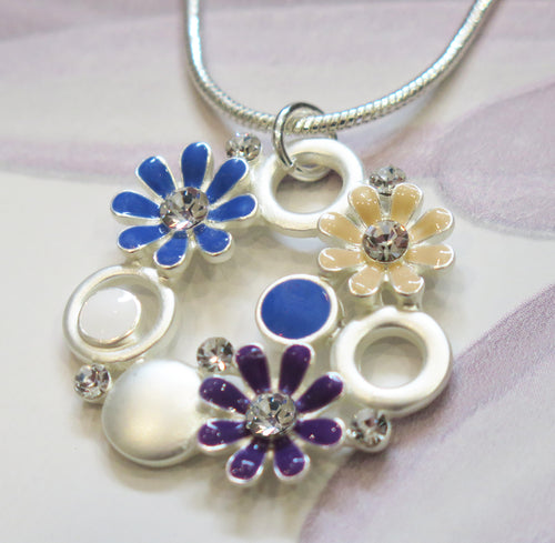 Crystal Flower Silver Plated Pendant Necklace