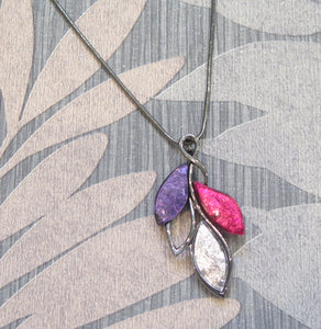 Pink, Purple & Silver Leaves Pendant Necklace