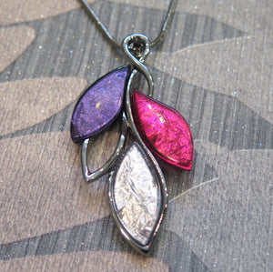 Pink, Purple & Silver Leaves Pendant Necklace
