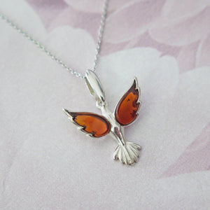 Amber Pheonix Sterling Silver Pendant Necklace