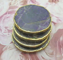 Load image into Gallery viewer, Set of 4 Gold Dipped Amethyst Gemstone Coasters