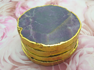 Set of 4 Gold Dipped Amethyst Gemstone Coasters