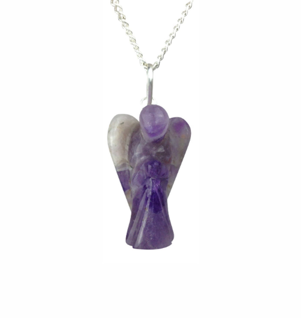 Amethyst Hand Carved Guardian Angel Pendant
