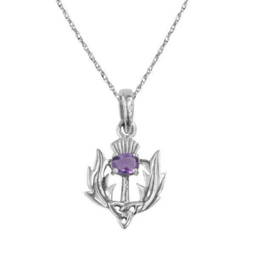 Celtic Scottish Thistle with Amethyst Pendant Necklace