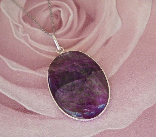 Large Oval Amethyst Healing Sterling Silver Pendant Necklace