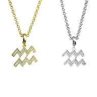 Gold & Silver Plated Aquarius Horoscope Zodiac Czech Crystal Pendant Necklace