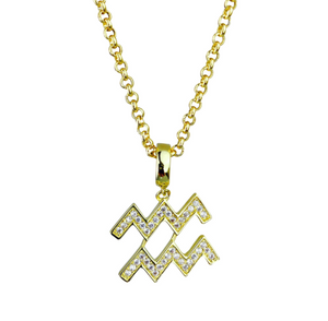 Gold & Silver Plated Aquarius Horoscope Zodiac Czech Crystal Pendant Necklace