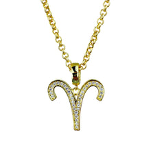 Load image into Gallery viewer, Gold &amp; Silver Plated Aries Horoscope Zodiac Czech Crystal Pendant Necklace