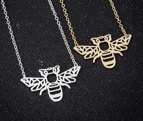 Gold and Silver Plated Lucky Bumble Bee Origami Pendant Necklace