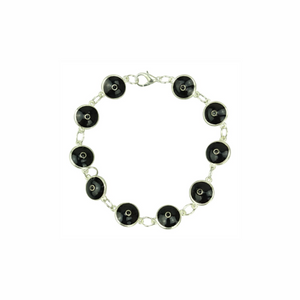 Silver Plated Black Evil Eye Glass Bracelet