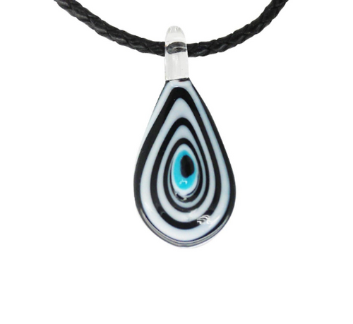 Evil Eye Murano Glass Black & White Pendant Necklace