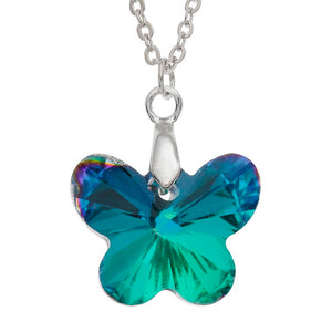 Iridescent Blue Crystal Butterfly Pendant Necklace