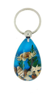 Lucky Real Crab, Starfish and Shells Blue Healing Keyring Keychain