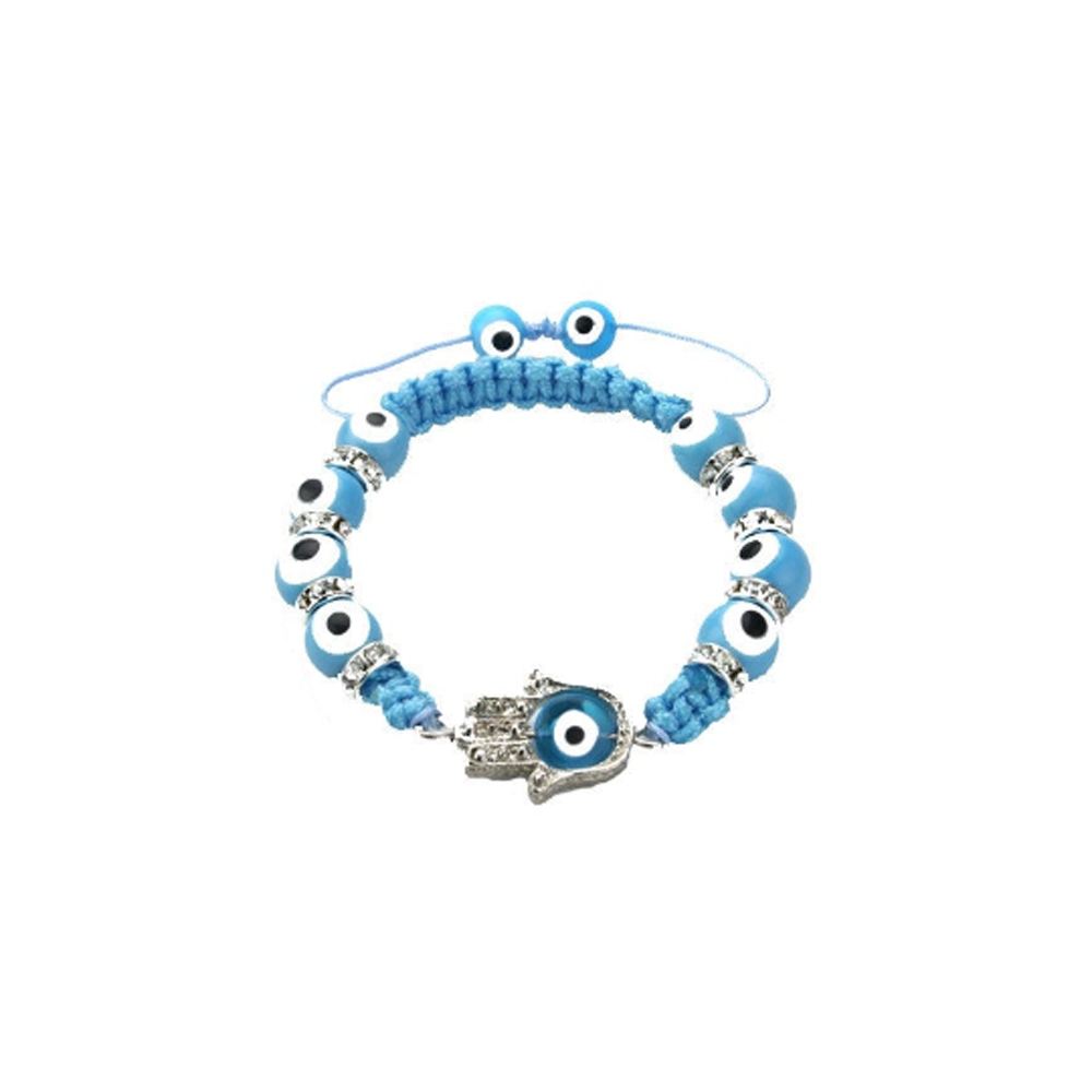 Blue Evil Eye Hamsa Hand Glass Bracelet