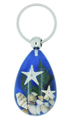 Lucky Real Starfish and Shells Blue Healing Keyring Keychain