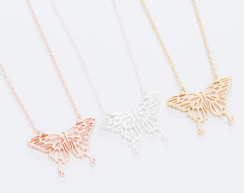 Rose Gold, Gold and Silver Plated Lucky Butterfly Origami Pendant Necklace