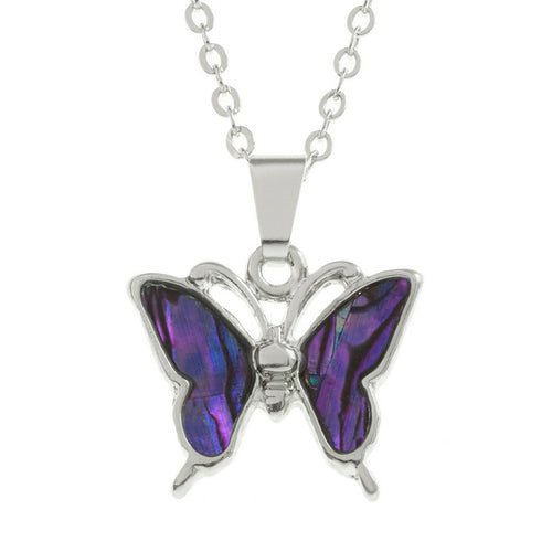 Lucky Genuine Paua Shell Butterfly Pendant Necklace