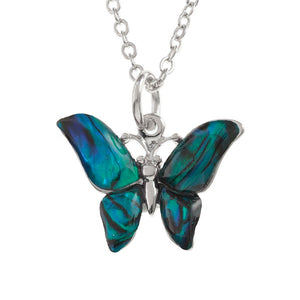 Lucky Genuine Paua Shell Blue Butterfly Pendant Necklace