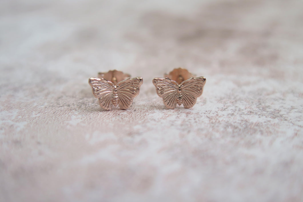 Rose Gold Sterling Silver Butterfly Stud Earrings