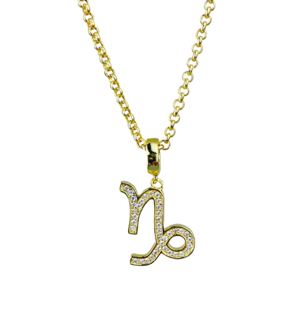 Gold Plated Capricorn Horoscope Zodiac Czech Crystal Pendant Necklace
