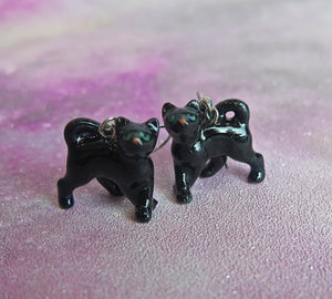 Black Cat Kitten Porcelain Earrings